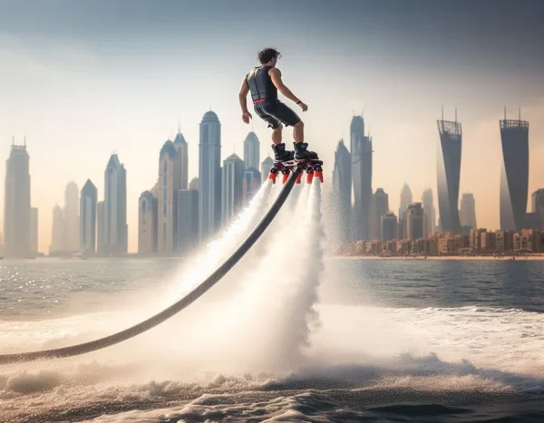 Flyboarding above the water in Dubai Marina